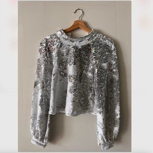 Zara Sequin Disco Pull Over Long Sleeve Top